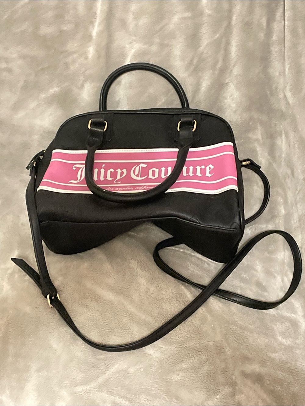 Juicy Couture Black Satchel with Pink Logo Stripe
